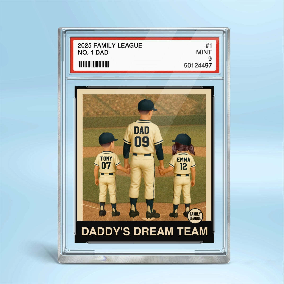 Baseball No. 1 Dad Grandpa Man & Kids Trading Card Style Personalized Acrylic Block Plaque