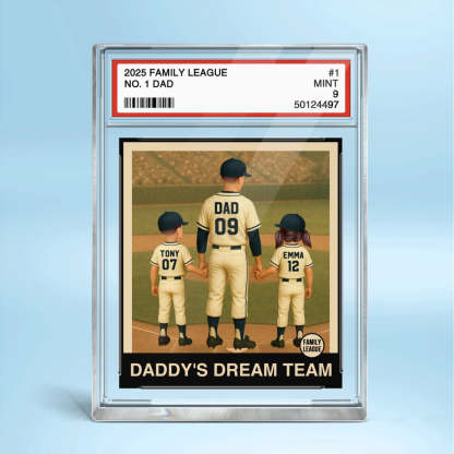 Baseball No. 1 Dad Grandpa Man & Kids Trading Card Style Personalized Acrylic Block Plaque
