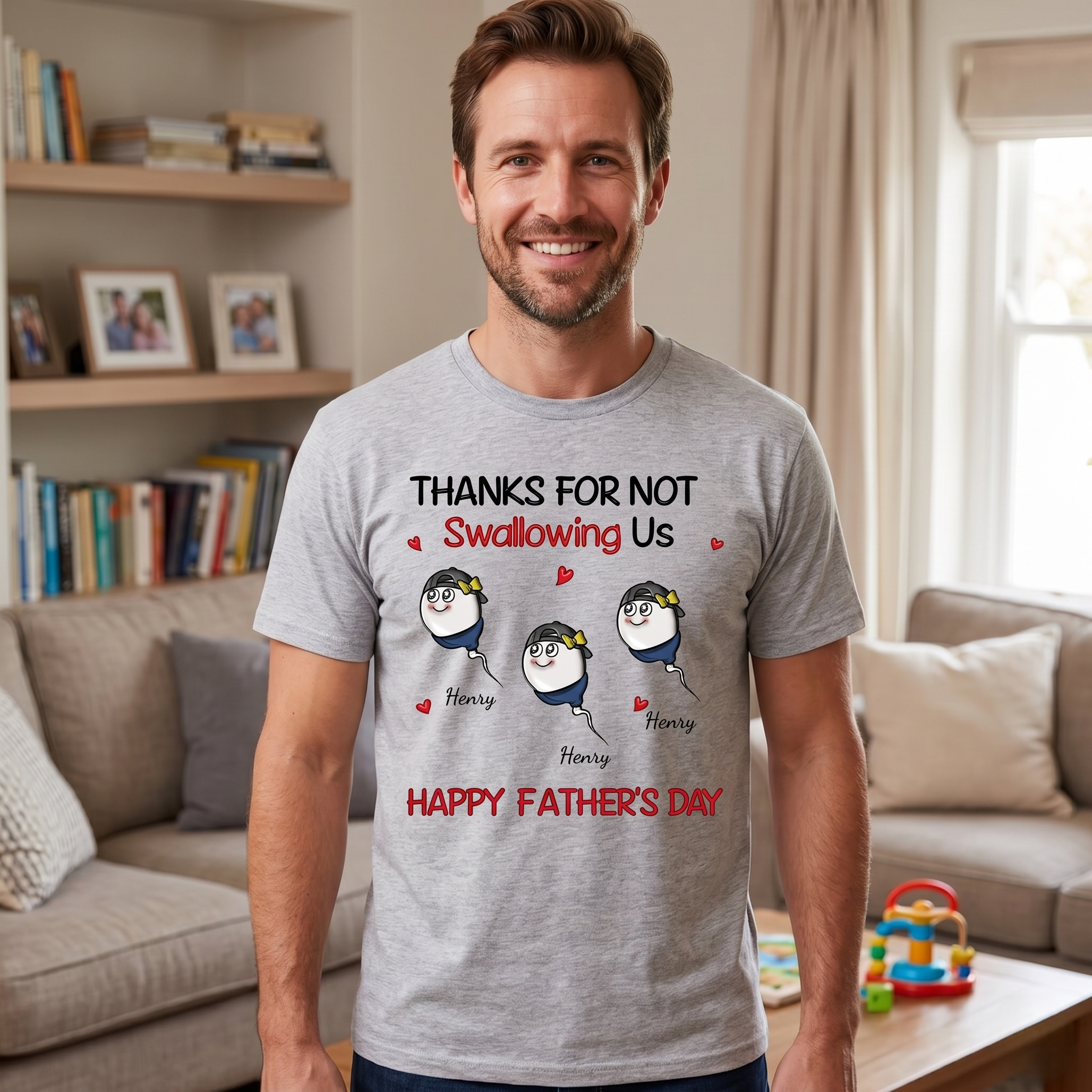 Funny Father's Day Shirt "Thanks For Not Swallowing Us"-Custom Name Sperm Design Tee for Dad&Papa