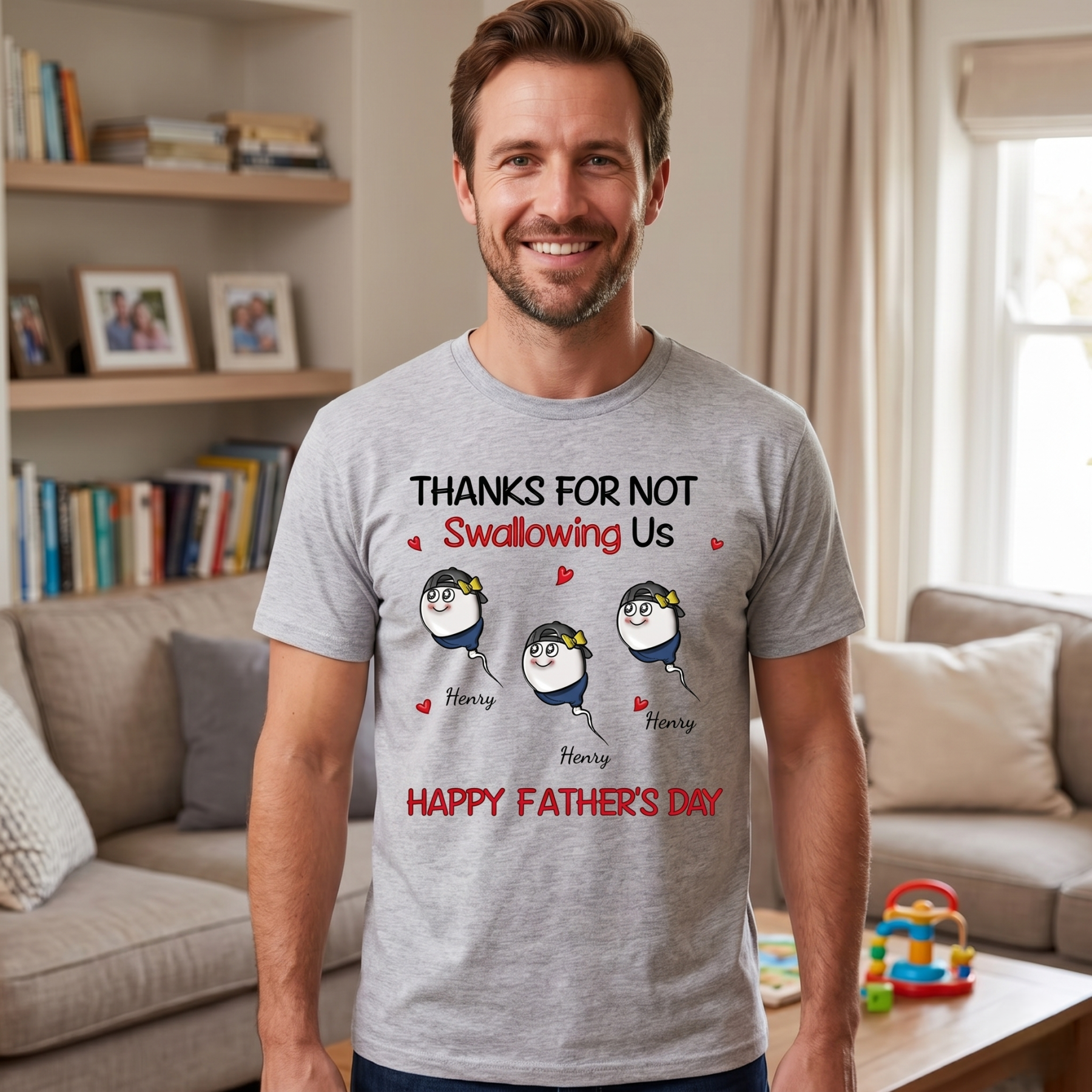 Funny Father's Day Shirt "Thanks For Not Swallowing Us"-Custom Name Sperm Design Tee for Dad&Papa
