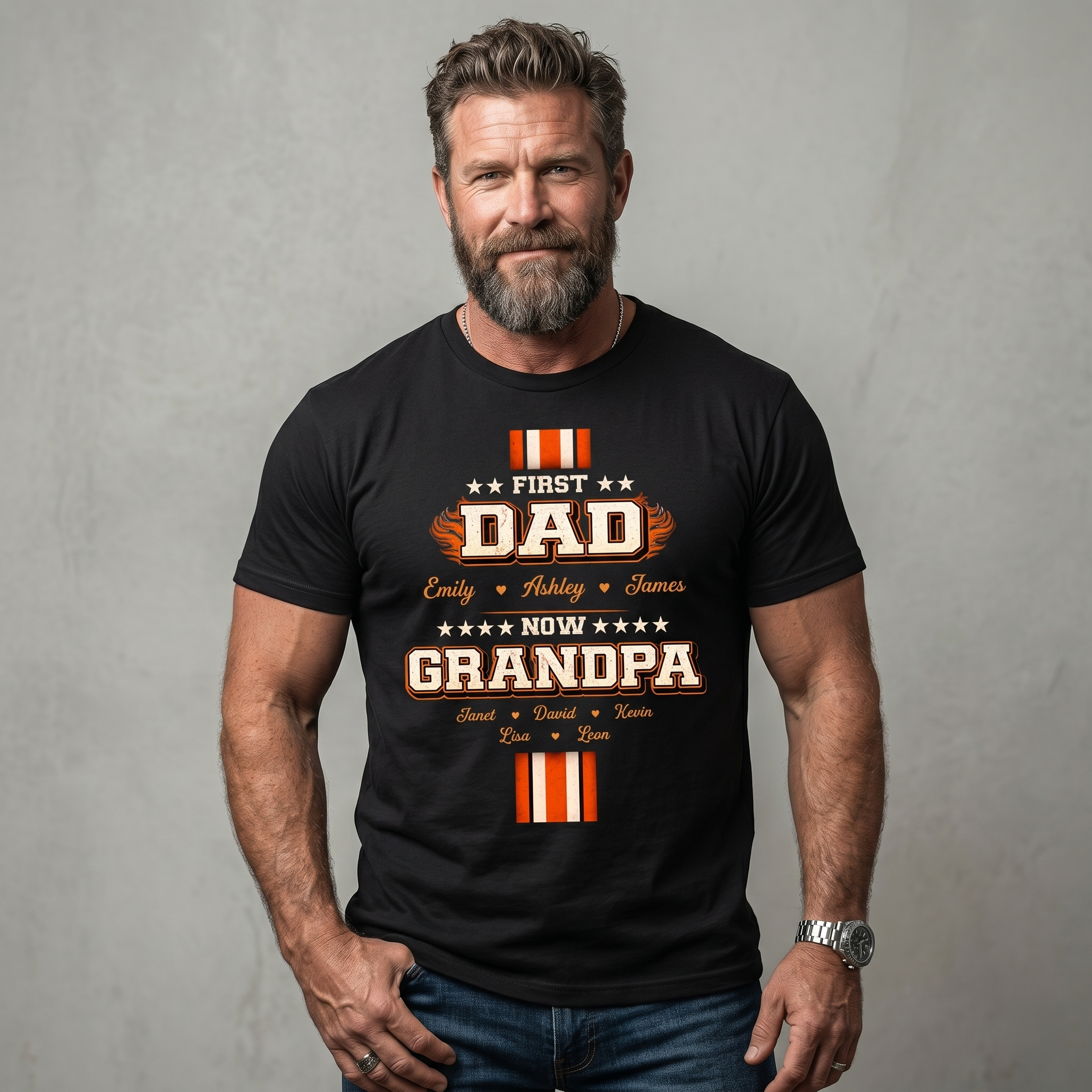 Personalized "First Dad, Now Grandpa" T-Shirt - Custom Family Names Tee
