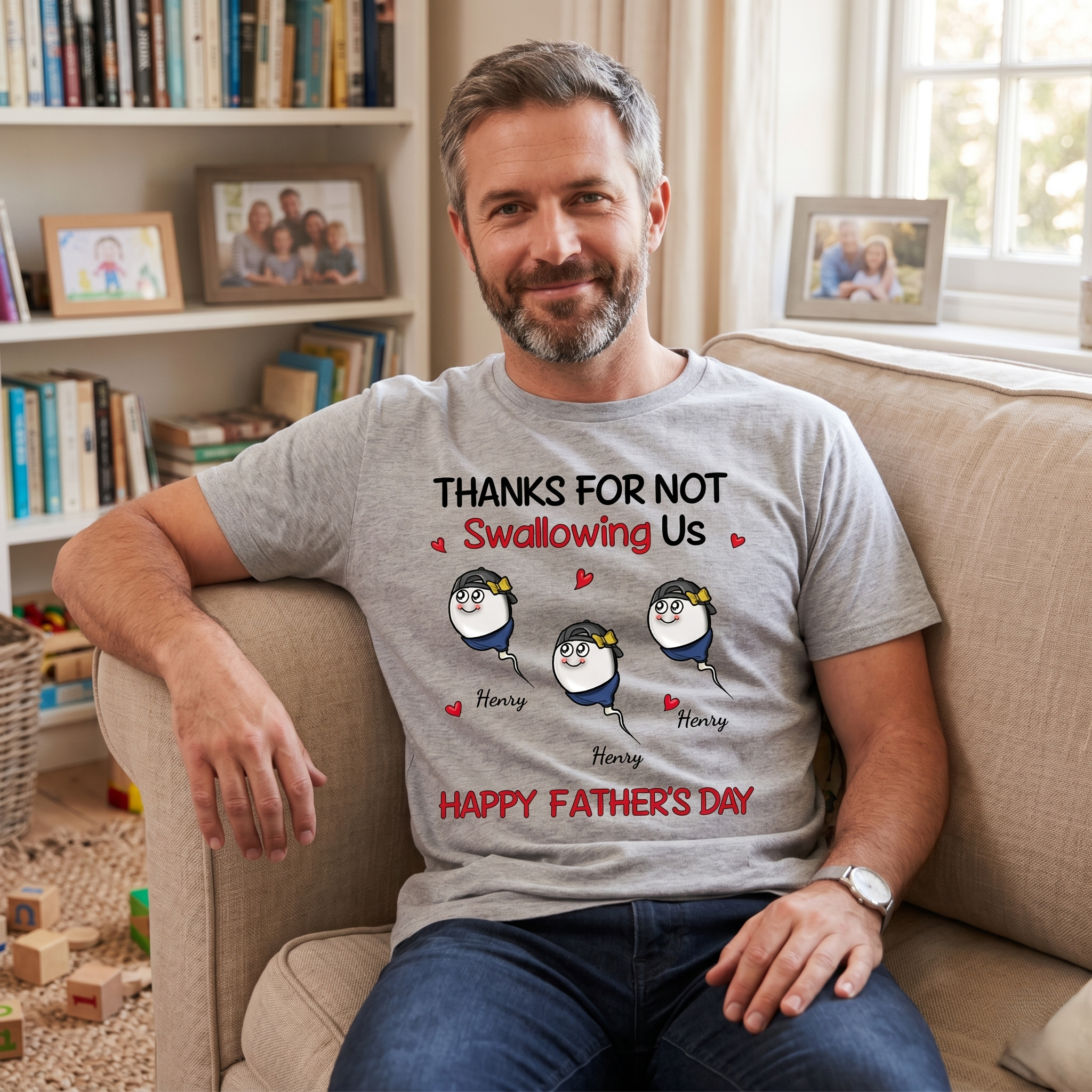 Funny Father's Day Shirt "Thanks For Not Swallowing Us"-Custom Name Sperm Design Tee for Dad&Papa