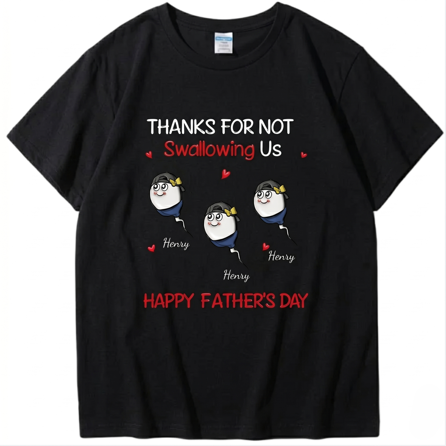 Funny Father's Day Shirt "Thanks For Not Swallowing Us"-Custom Name Sperm Design Tee for Dad&Papa