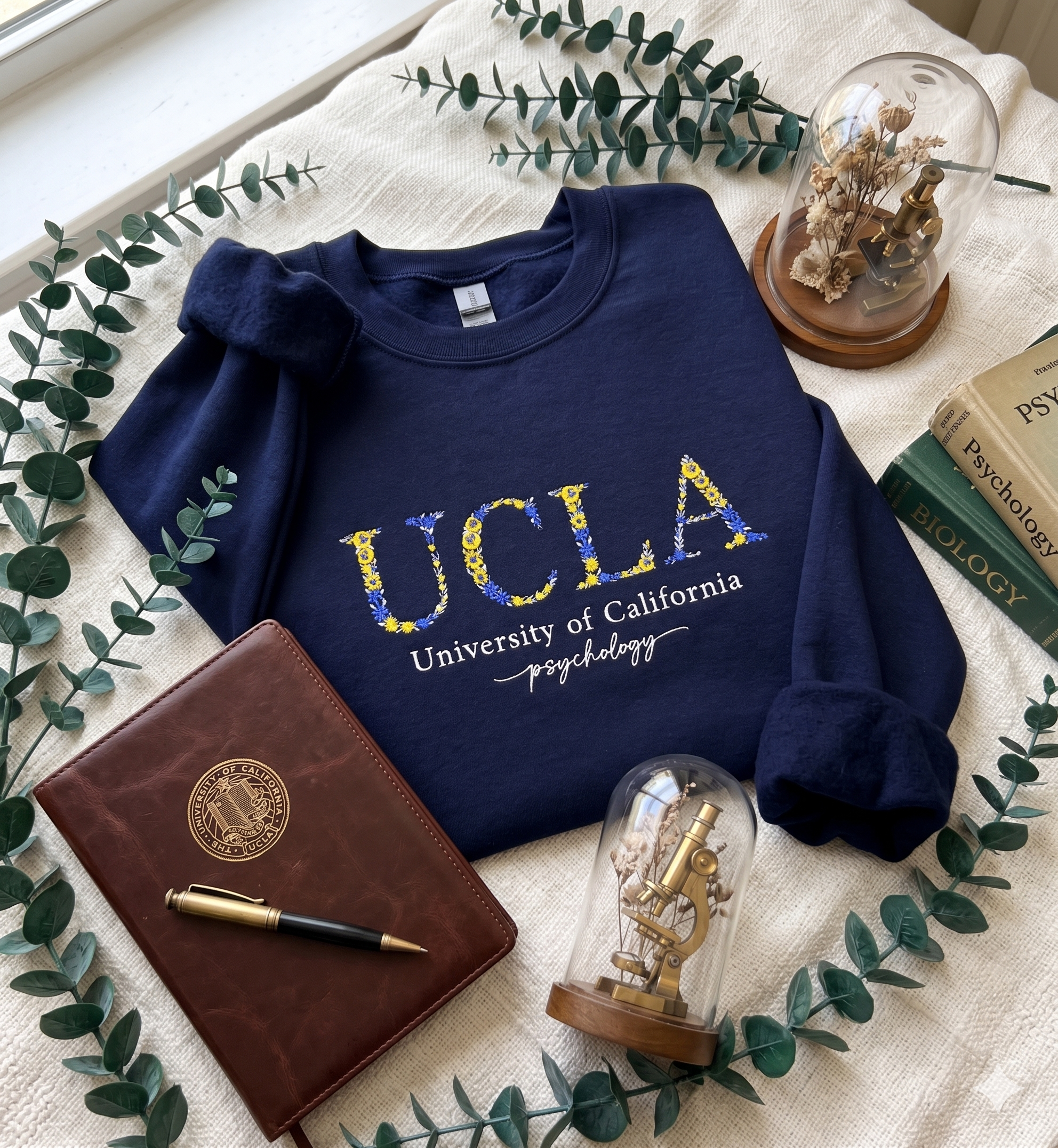 Custom Embroidered Floral Letter Sweatshirt – Personalized University & Sorority Gift with Major