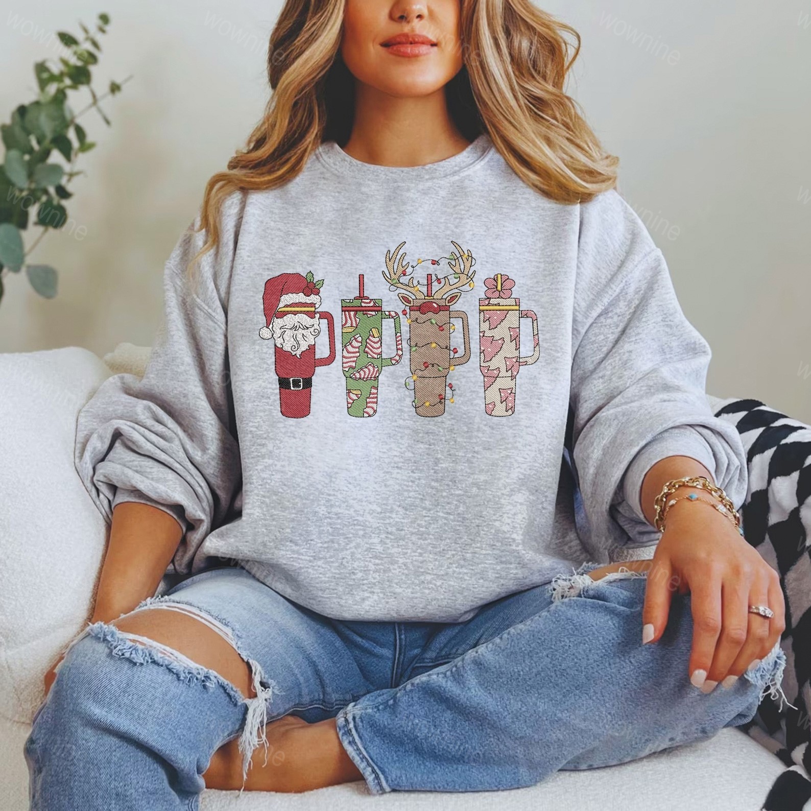 Christmas Coffee Cup Embroidered Sweatshirt, Winter Christmas Coffee Sweatshirt, Coffee Lover Gift