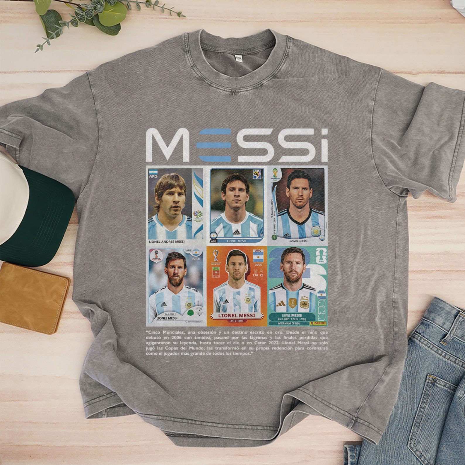 Messi 'GOAT Career' Collectible Card Washed Tee – Argentina Legend Series