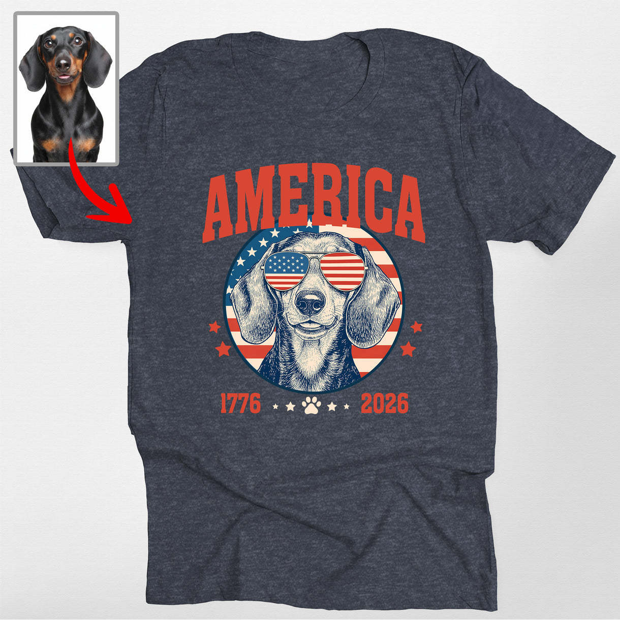 Personalized Dog America 1776–2026 T-Shirt – Custom Patriotic Pet Portrait Tee