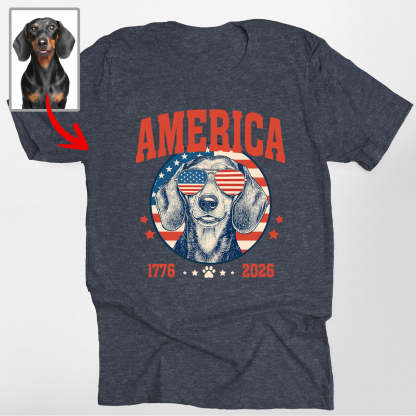 Personalized Dog America 1776–2026 T-Shirt – Custom Patriotic Pet Portrait Tee