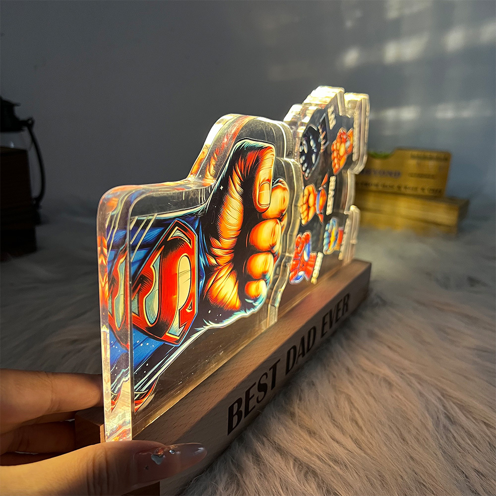 50%OFF ⭐️ Custom 3D 6mm Thick Superhero Fist Bump Best Dad Ever Night Light
