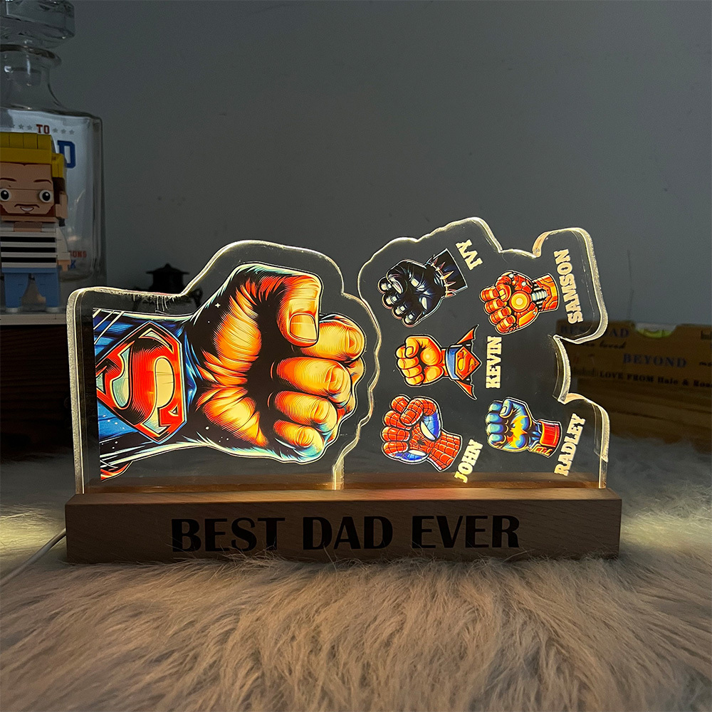 50%OFF ⭐️ Custom 3D 6mm Thick Superhero Fist Bump Best Dad Ever Night Light