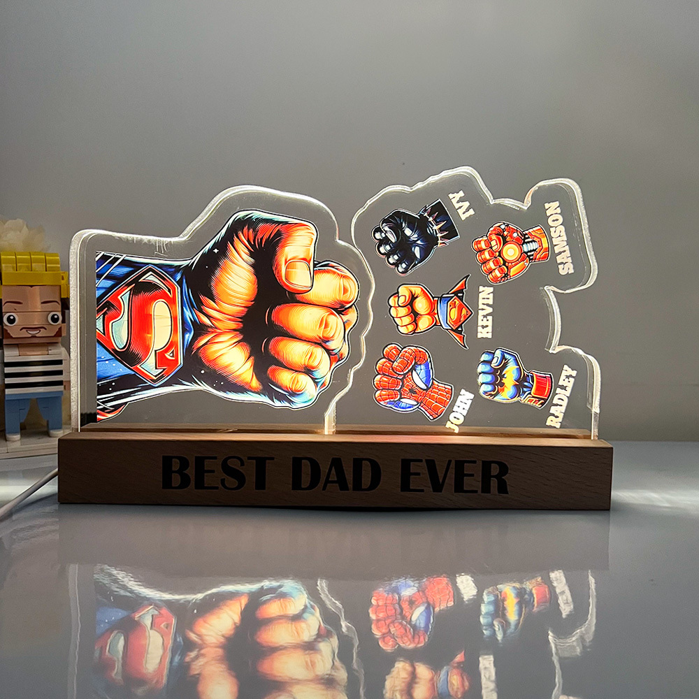 50%OFF ⭐️ Custom 3D 6mm Thick Superhero Fist Bump Best Dad Ever Night Light