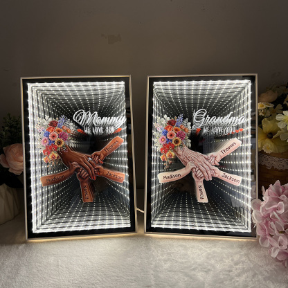 Personalized Mommy and Children Holding Hands Starry Mirror Light Box