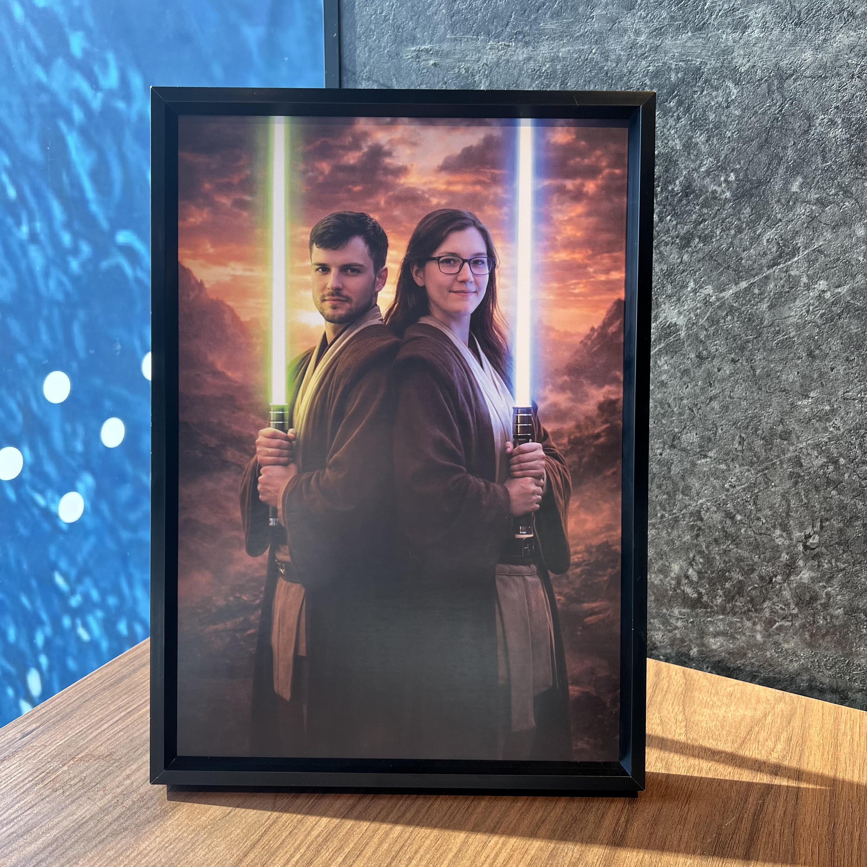 Custom Lightsaber Galactic Hero Couple Portrait Frame Gift🌍