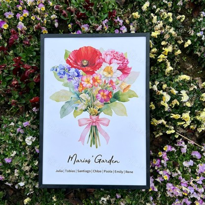 Birth Flower Family Bouquet Custom Names Frame