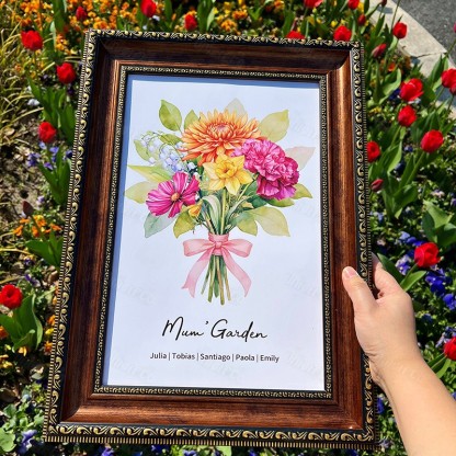 Birth Flower Family Bouquet Custom Names Frame