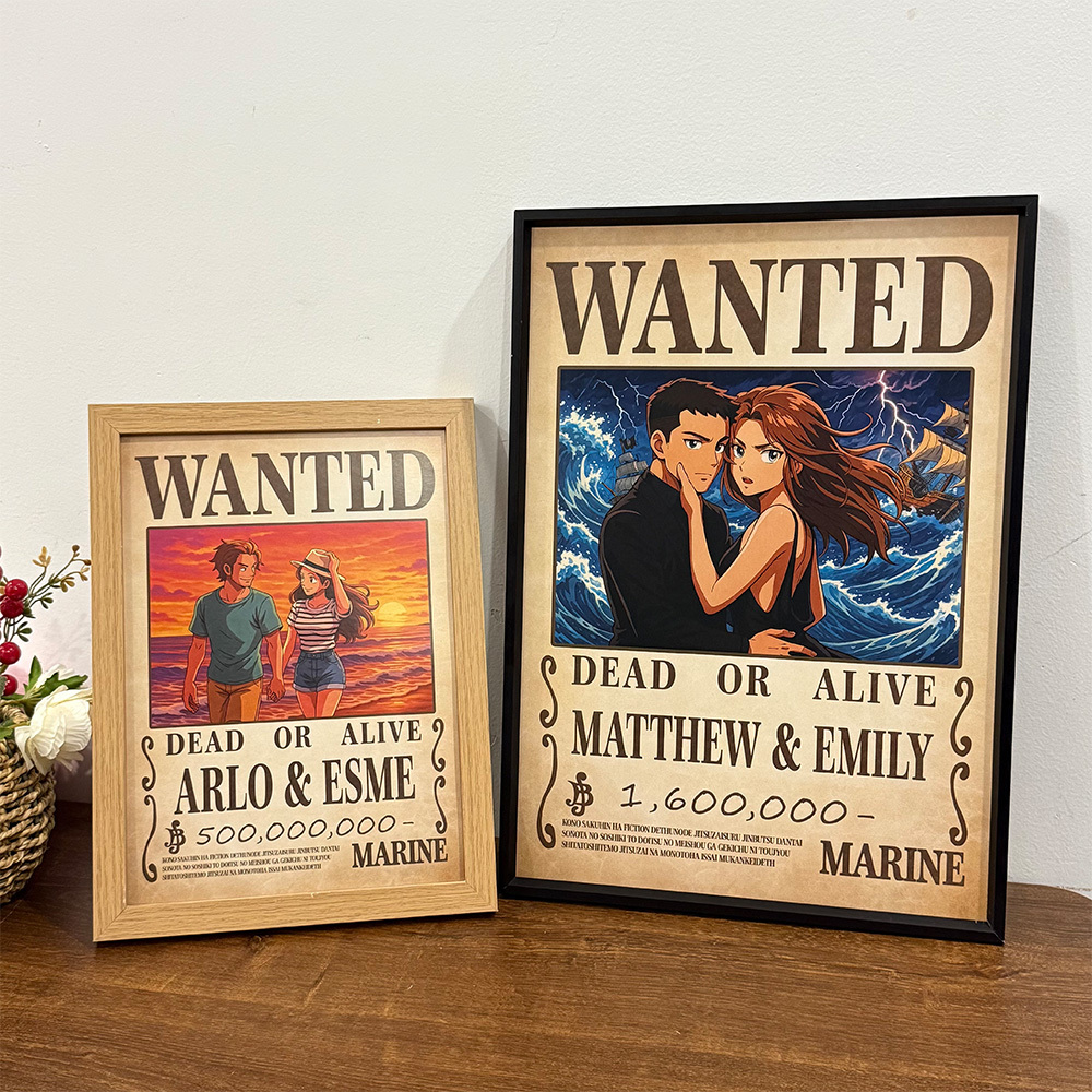 Custom Anime Wanted Couple Portrait, Pirate Theme Frame Gift⚓