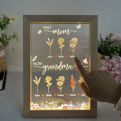 First Mom Now Grandma - Birth Flower Family Customized Light LED Frame