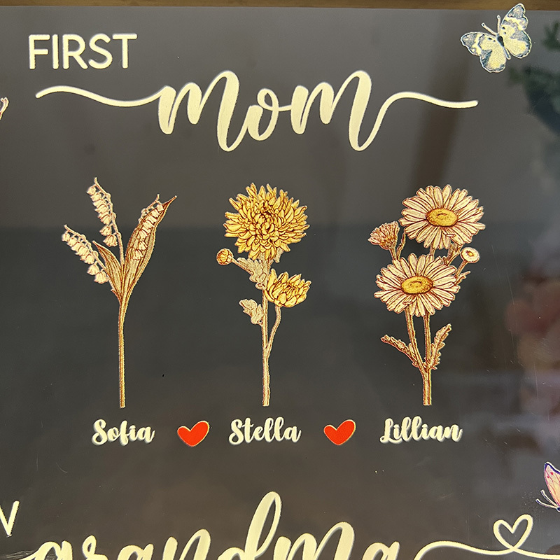 First Mom Now Grandma - Birth Flower Family Customized Light LED Frame