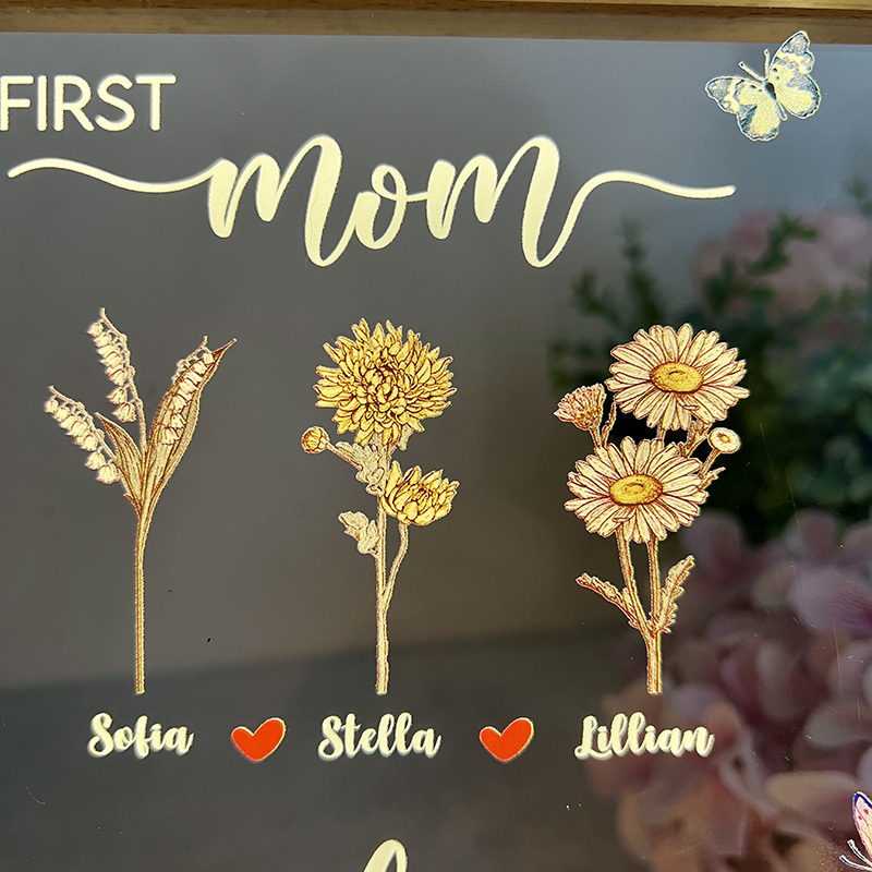 First Mom Now Grandma - Birth Flower Family Customized Light LED Frame