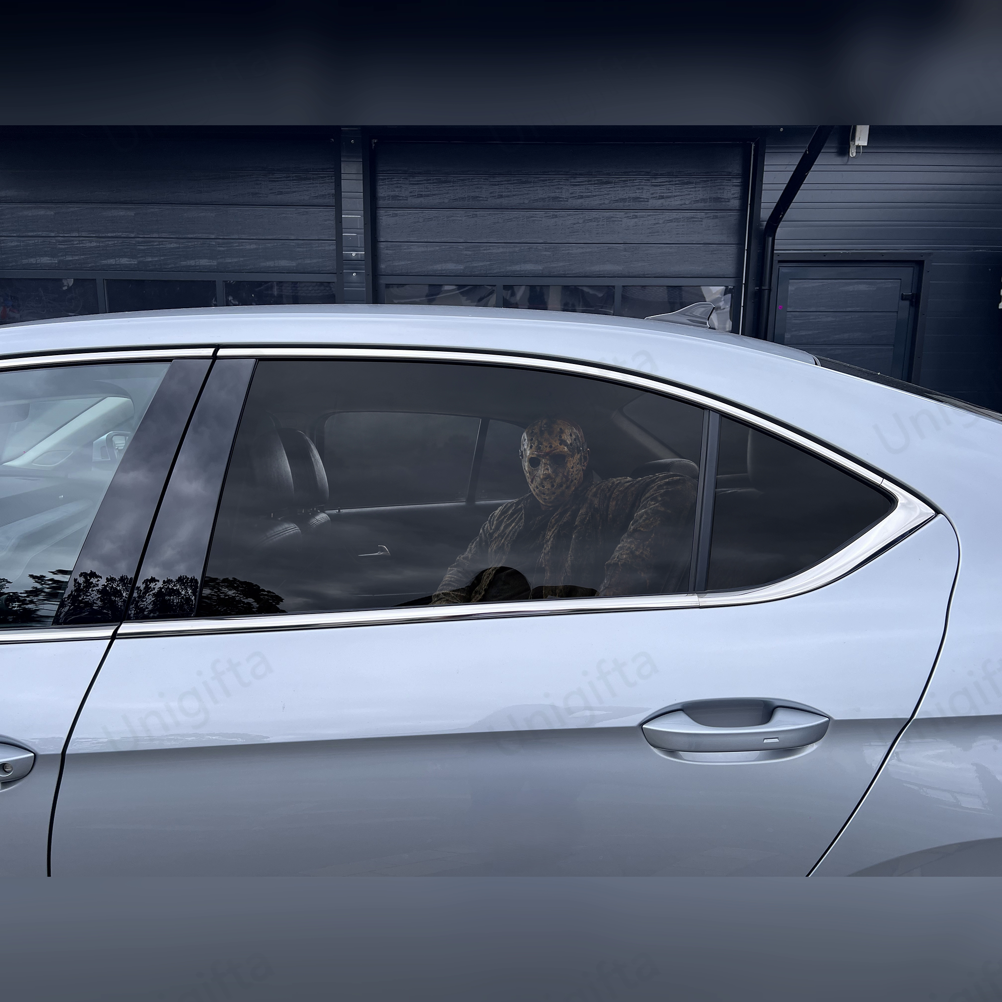 Horror Car Window Decals | Creepy Backseat Passenger(Universal Fit)—Halloween Series