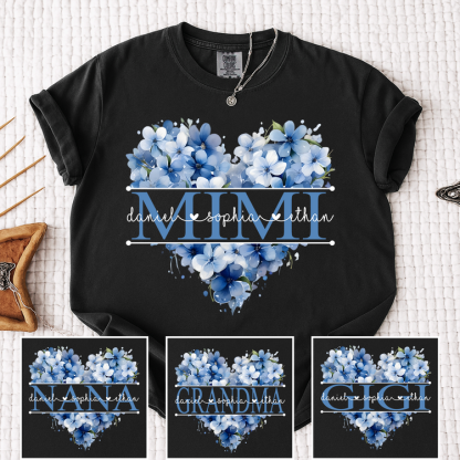 Personalized Floral Heart Mimi Shirt – Custom Grandma Gift with Grandkids’ Names