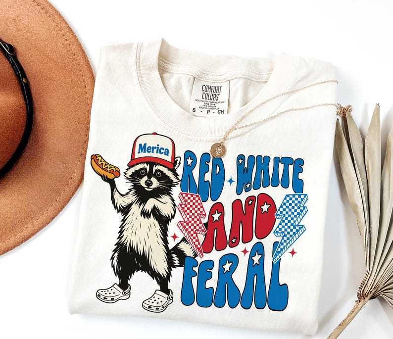 Red White And Feral, Funny Raccoon Shirt