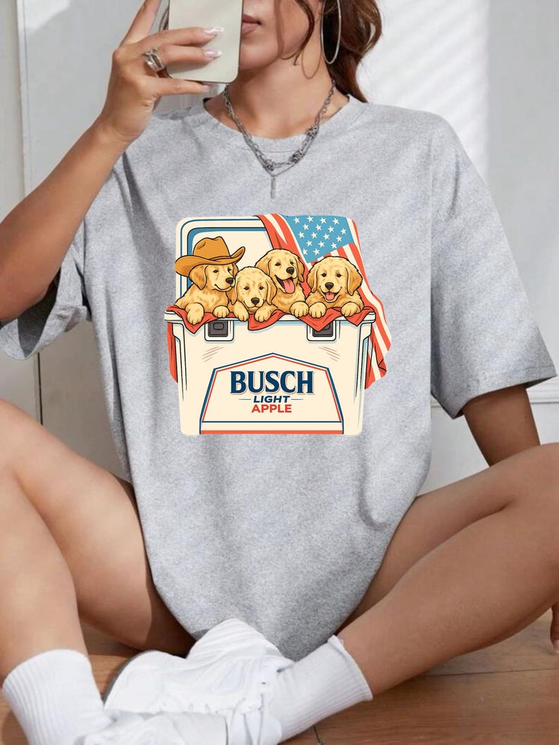 Patriotic Dog Shirt, 4th of July Beer Shirt, Cute Puppies Cooler Shirt