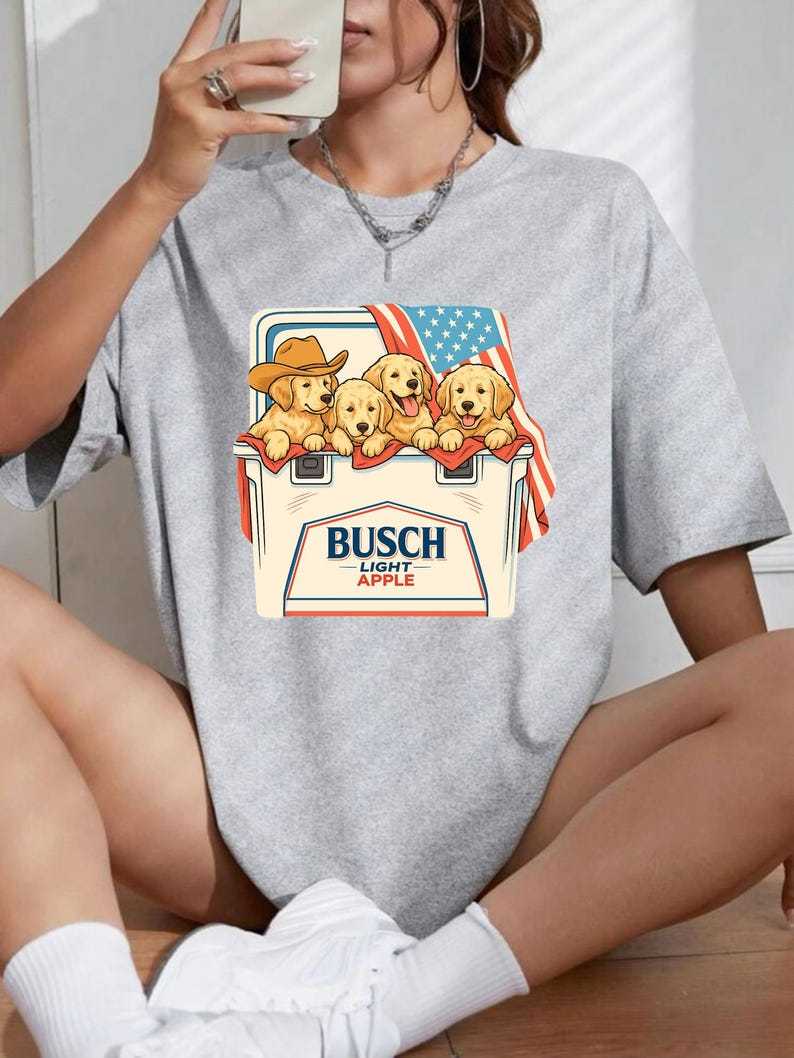 Patriotic Dog Shirt, 4th of July Beer Shirt, Cute Puppies Cooler Shirt