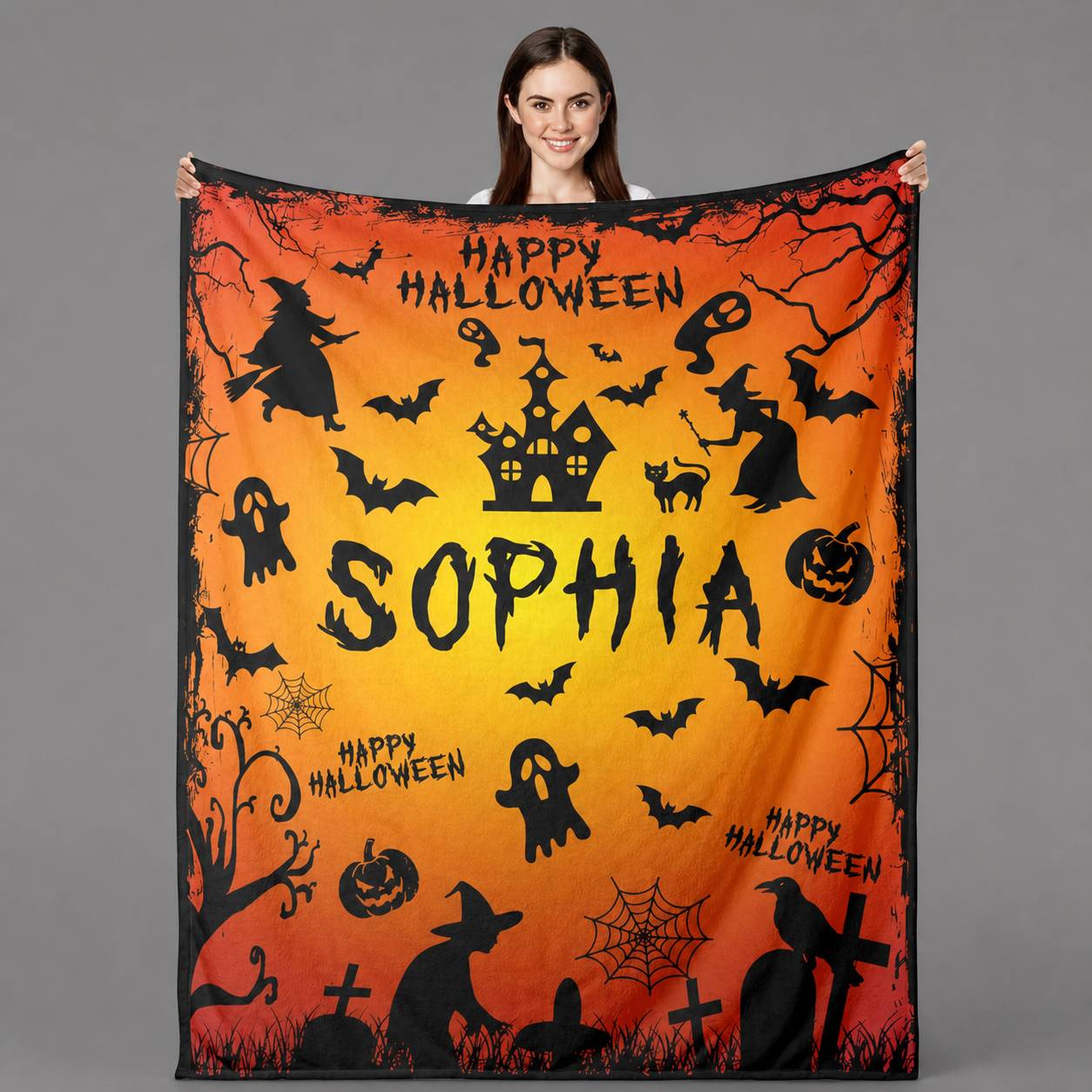 “Custom Halloween Name” Spooky Personalized Blanket
