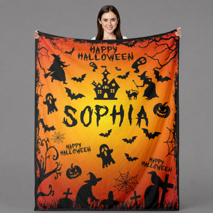 “Custom Halloween Name” Spooky Personalized Blanket