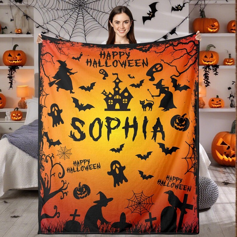“Custom Halloween Name” Spooky Personalized Blanket