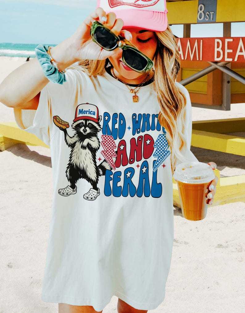 Red White And Feral, Funny Raccoon Shirt