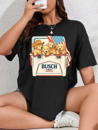 Patriotic Dog Shirt, 4th of July Beer Shirt, Cute Puppies Cooler Shirt