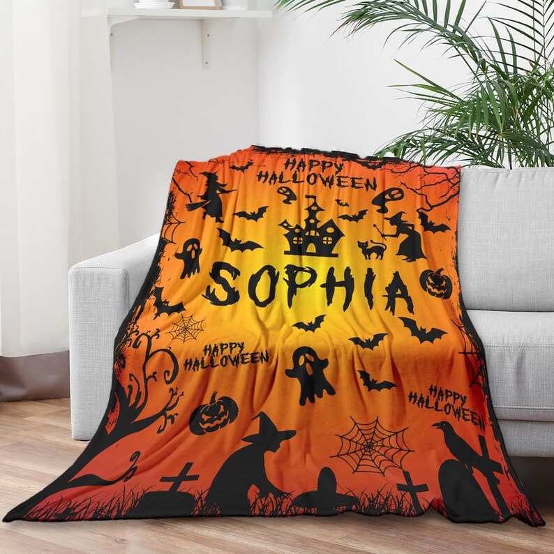 “Custom Halloween Name” Spooky Personalized Blanket