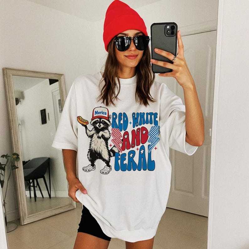 Red White And Feral, Funny Raccoon Shirt