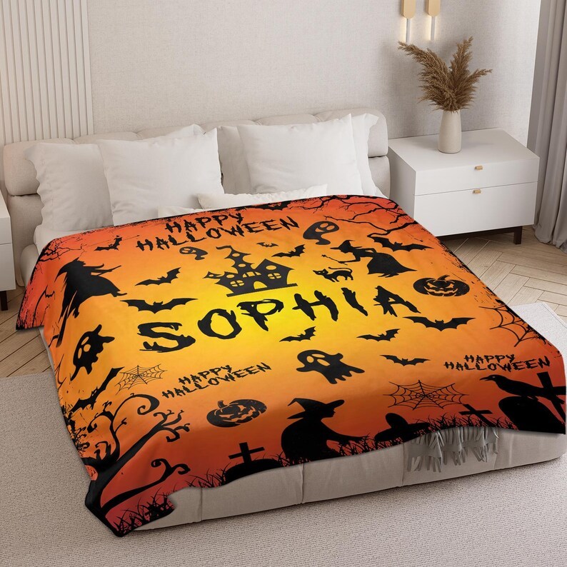 “Custom Halloween Name” Spooky Personalized Blanket
