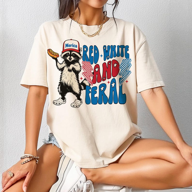 Red White And Feral, Funny Raccoon Shirt