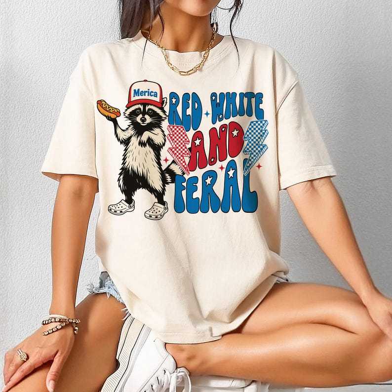 Red White And Feral, Funny Raccoon Shirt