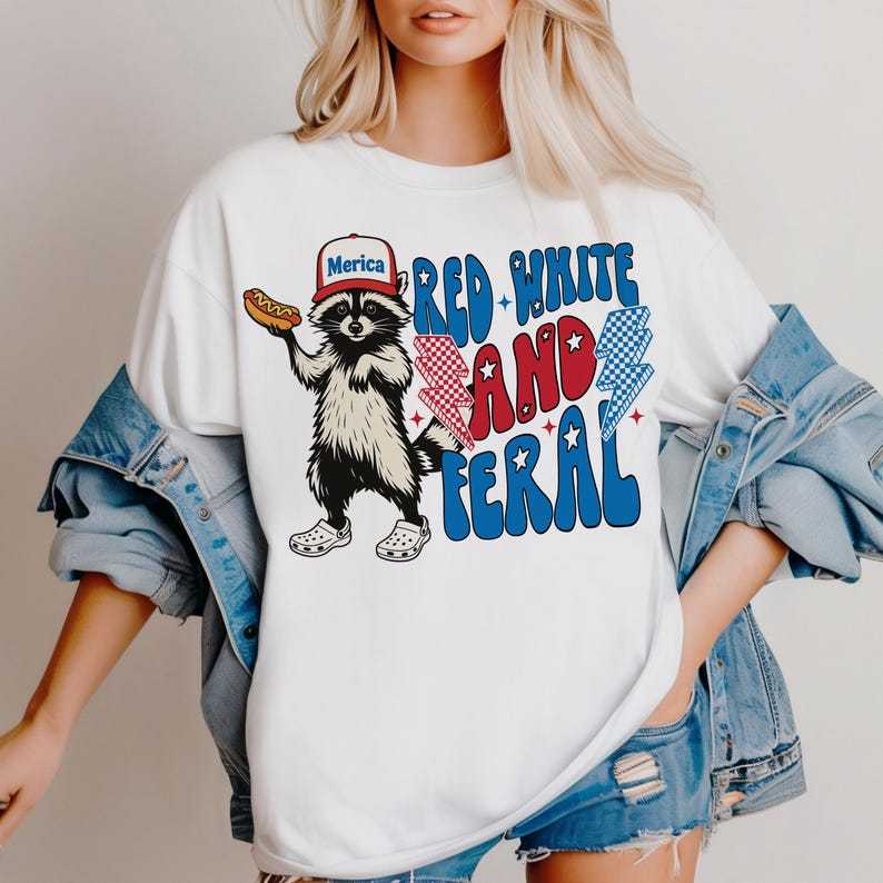 Red White And Feral, Funny Raccoon Shirt