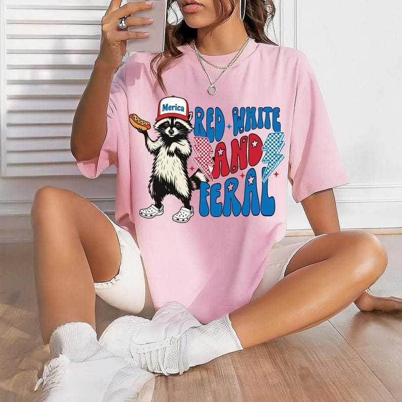 Red White And Feral, Funny Raccoon Shirt