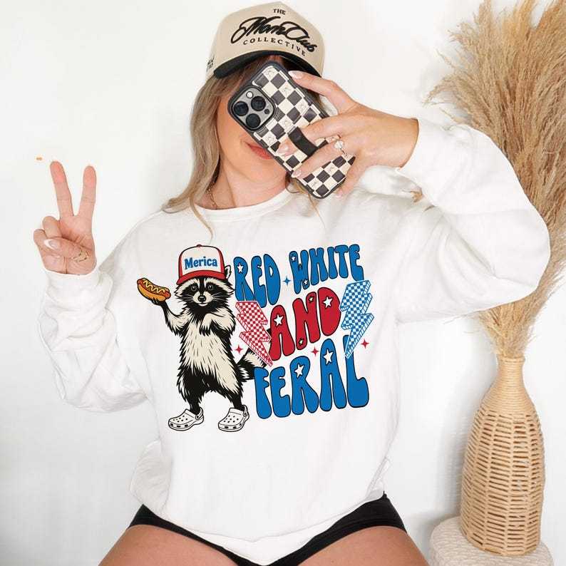 Red White And Feral, Funny Raccoon Shirt