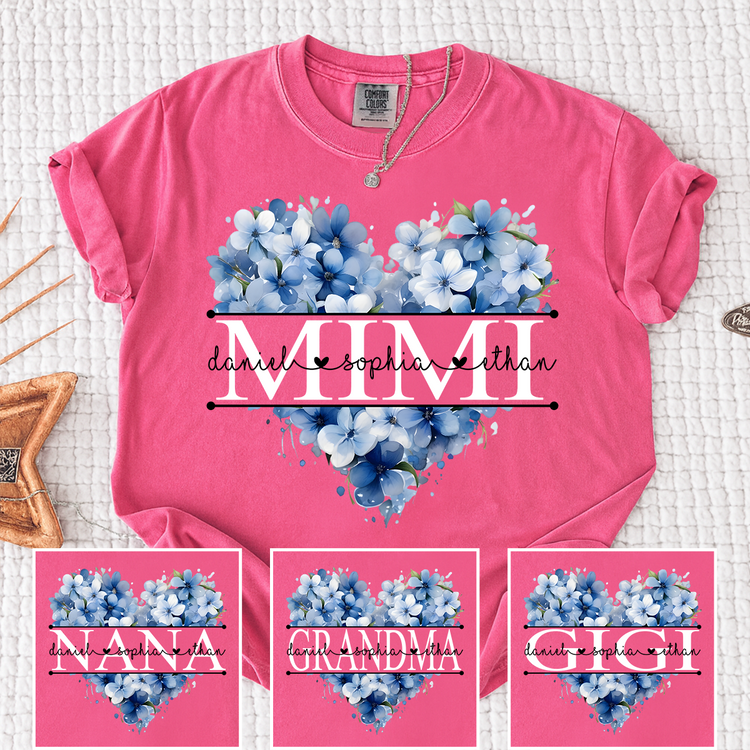 Personalized Floral Heart Mimi Shirt – Custom Grandma Gift with Grandkids’ Names