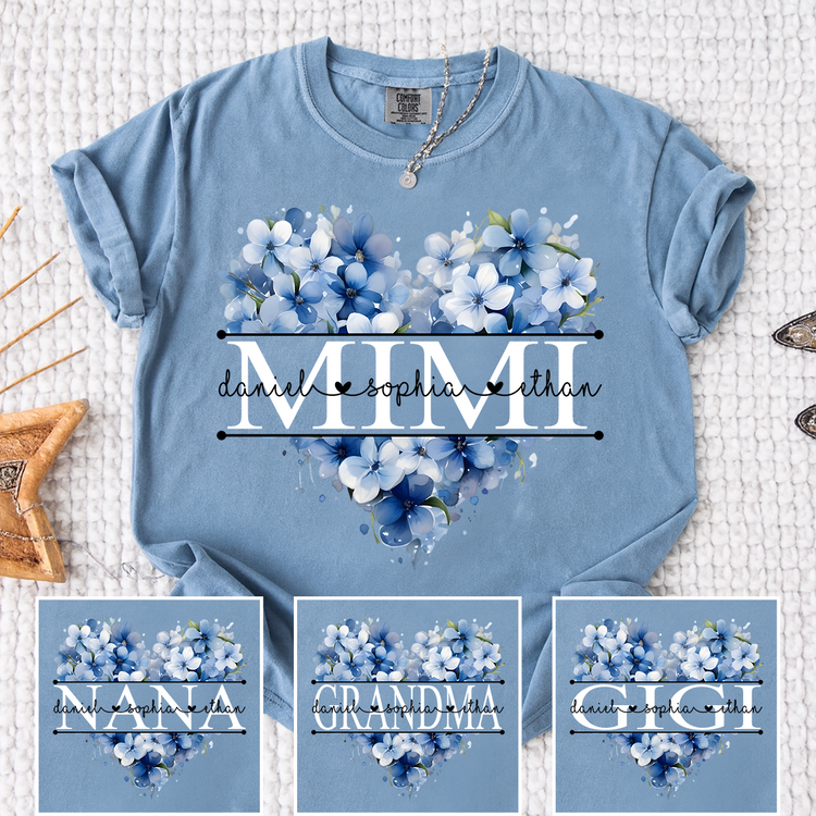 Personalized Floral Heart Mimi Shirt – Custom Grandma Gift with Grandkids’ Names