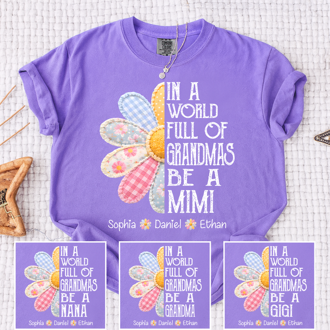 Personalized “In a World Full of Grandmas Be a Mimi” T-Shirt – Custom Name Family Gift Tee
