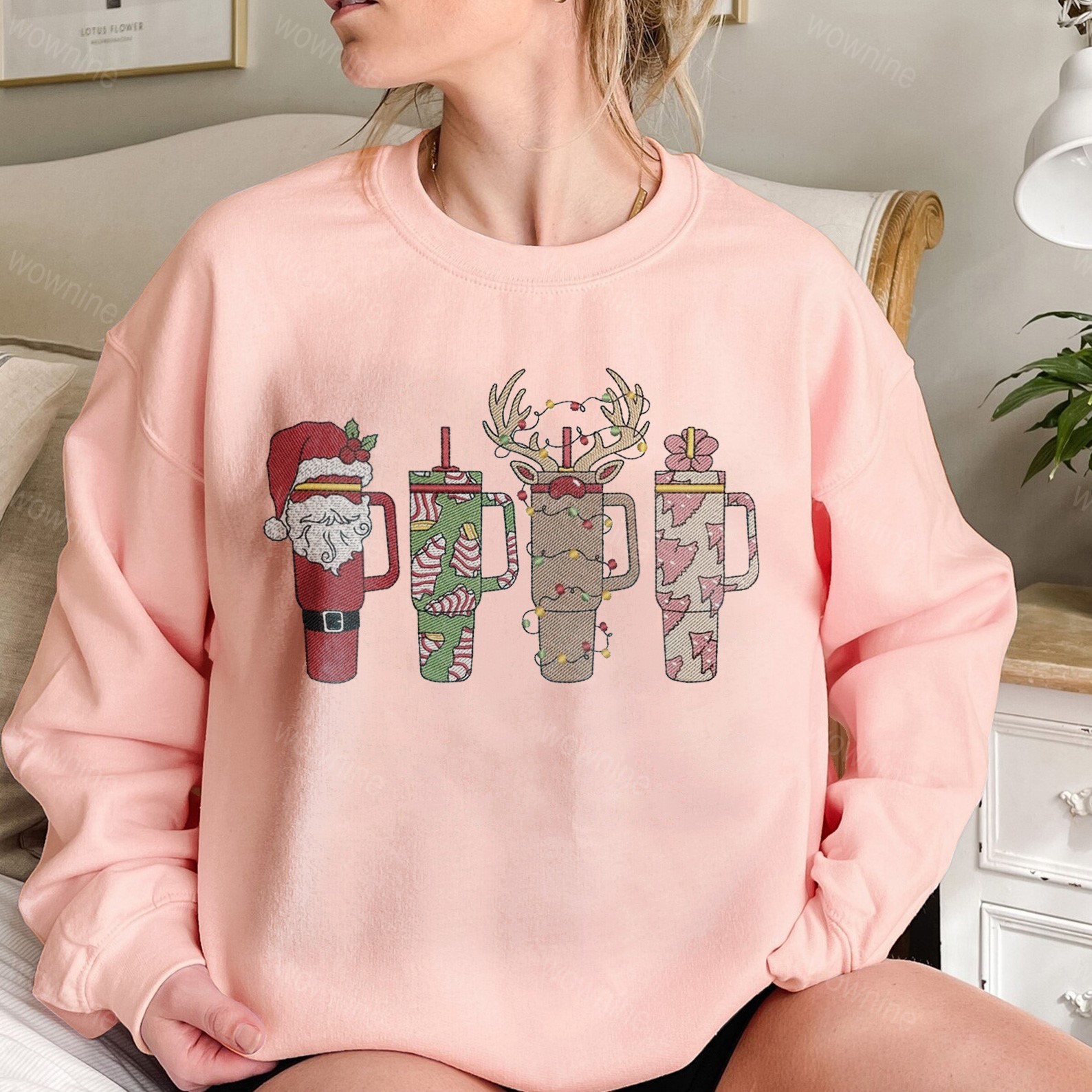 Christmas Coffee Cup Embroidered Sweatshirt, Winter Christmas Coffee Sweatshirt, Coffee Lover Gift