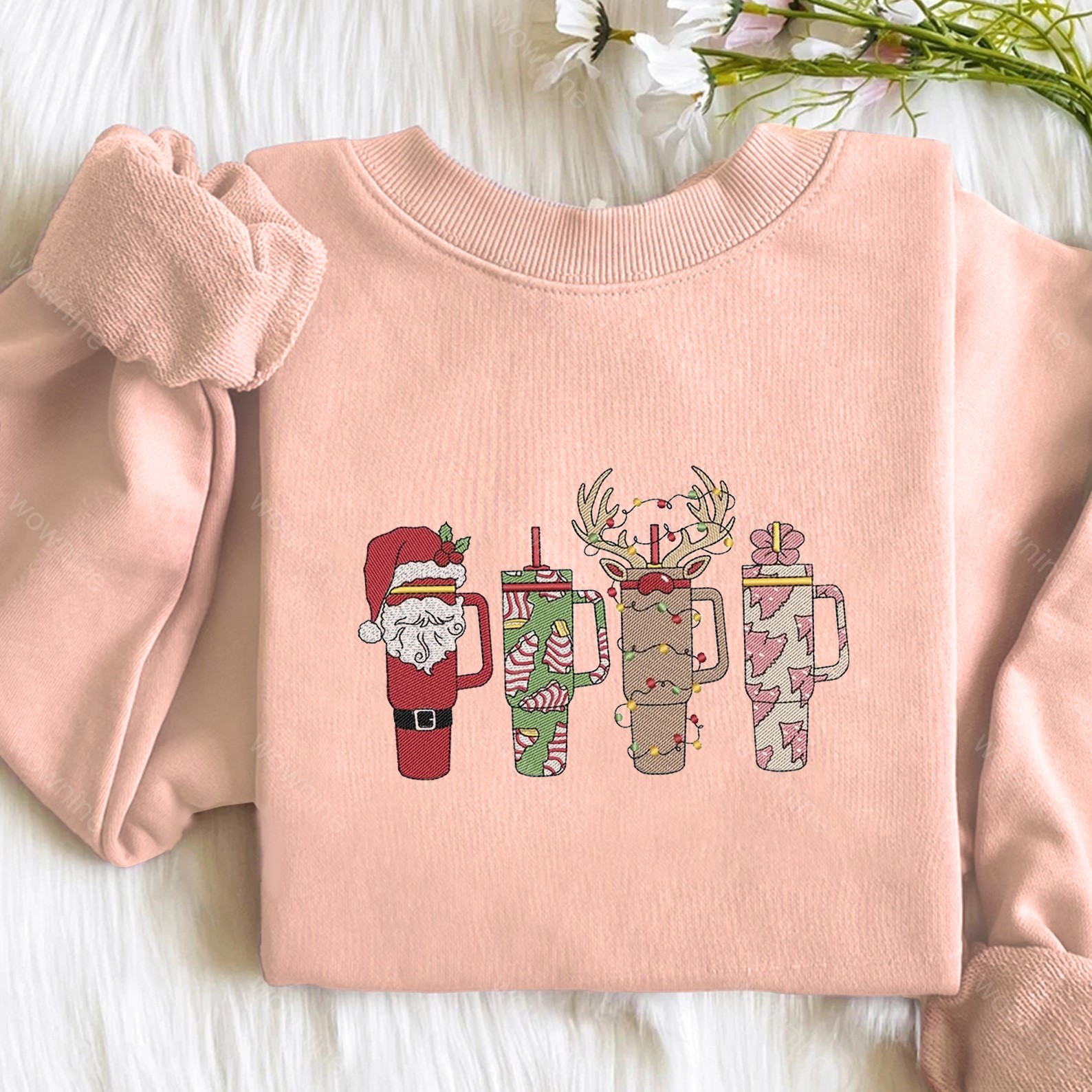 Christmas Coffee Cup Embroidered Sweatshirt, Winter Christmas Coffee Sweatshirt, Coffee Lover Gift