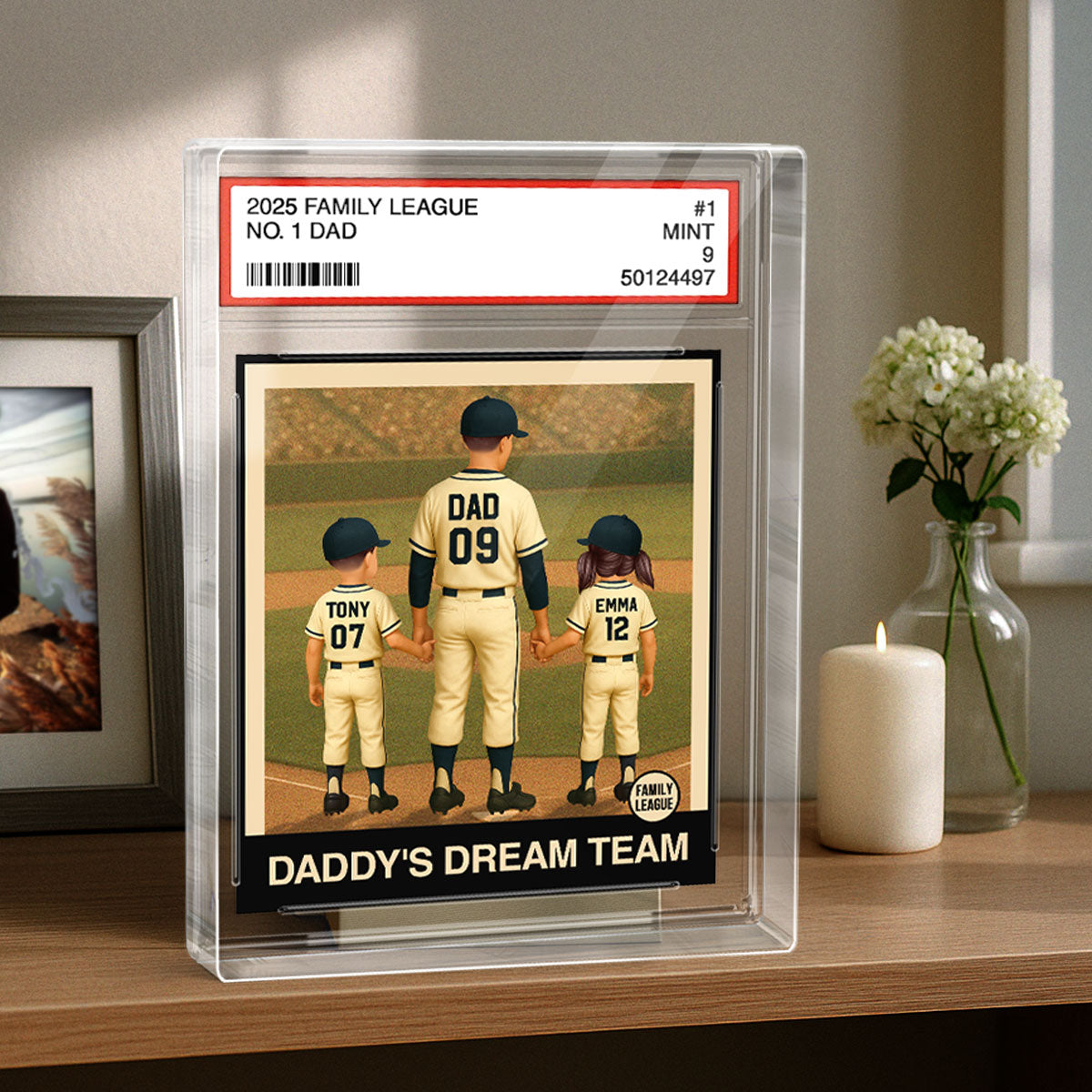Baseball No. 1 Dad Grandpa Man & Kids Trading Card Style Personalized Acrylic Block Plaque
