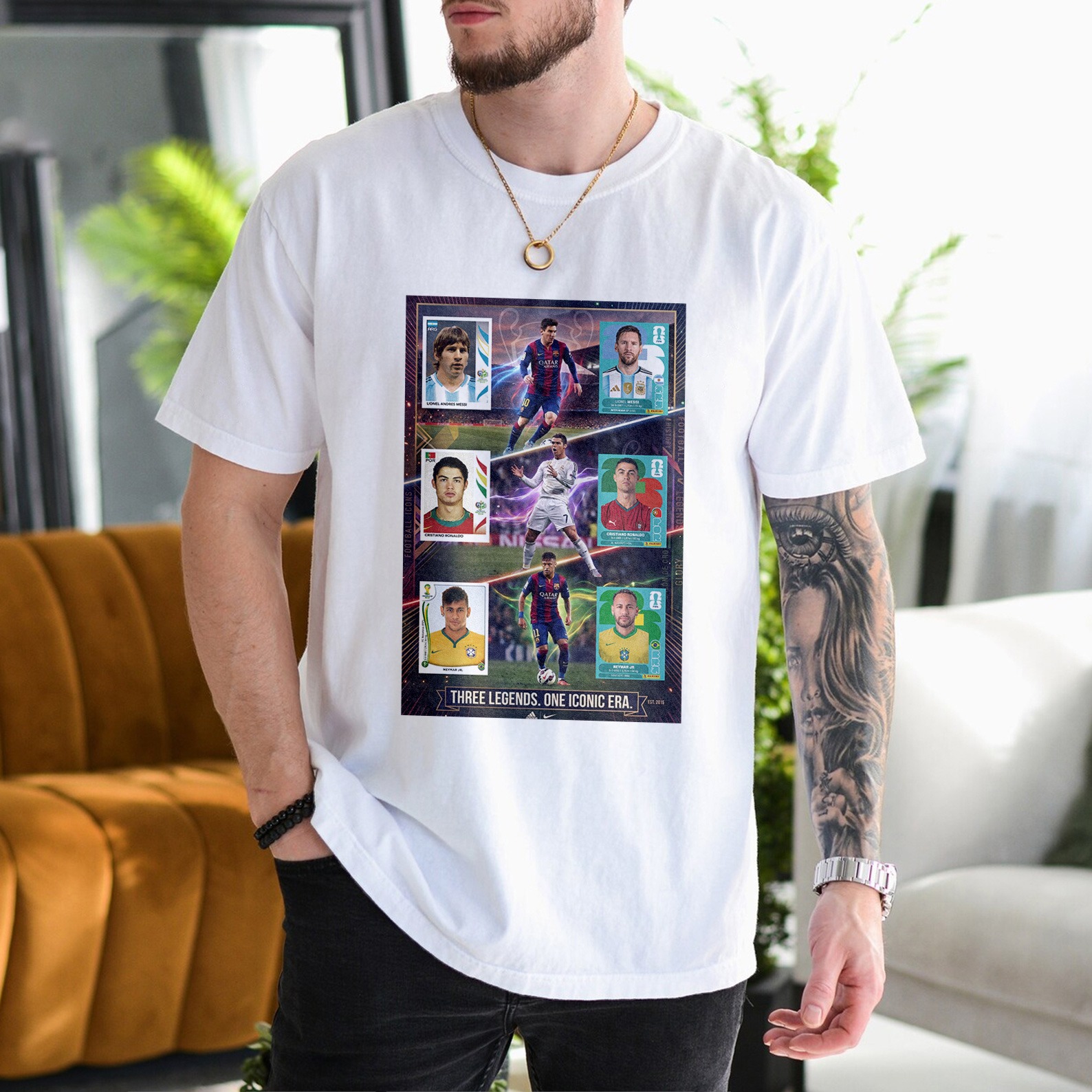 Iconic Era Football Legends Trading Card Graphic Tee – Three Legends One Era Vintage Soccer Shirt