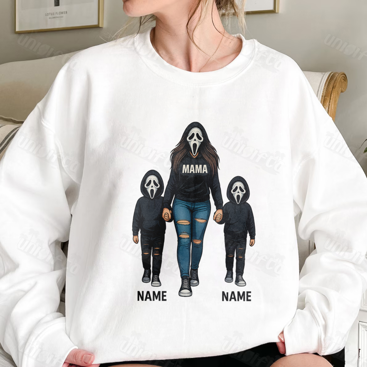 Halloween Horror Mama Custom Kid Name Sweatshirt