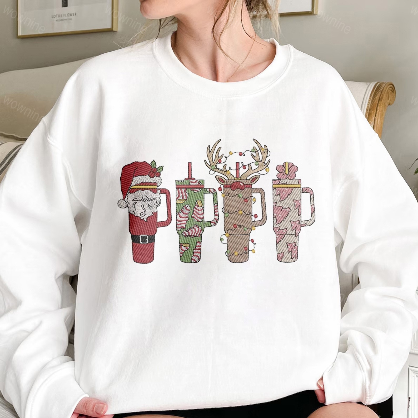 Christmas Coffee Cup Embroidered Sweatshirt, Winter Christmas Coffee Sweatshirt, Coffee Lover Gift
